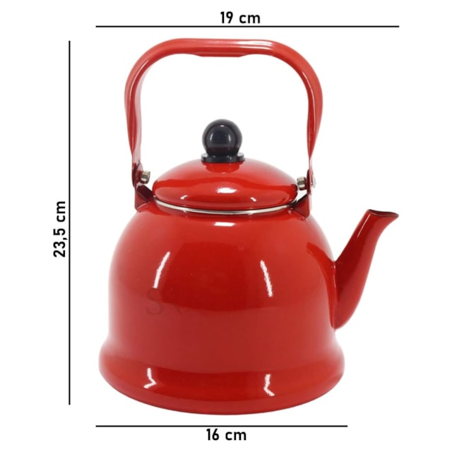 Chaleira Retrô 1700ml em Ferro Esmaltado Mimo Style Vermelho