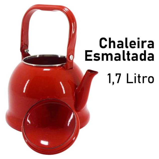 Chaleira Retrô 1700ml em Ferro Esmaltado Mimo Style Vermelho