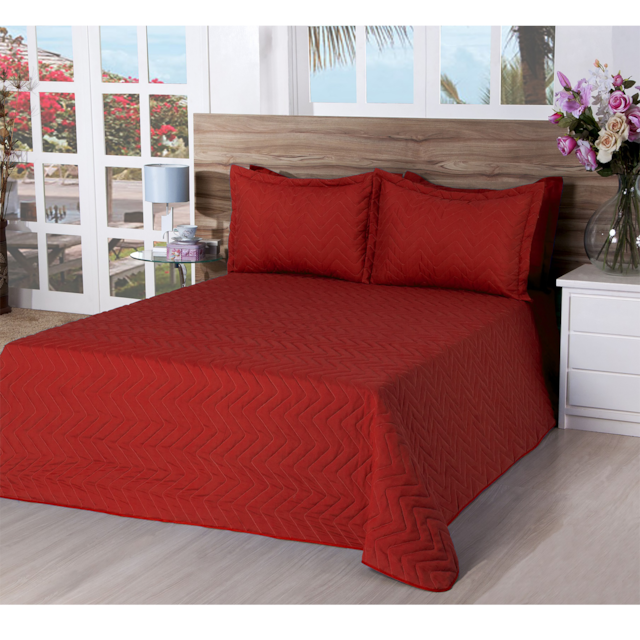 Cobre leito Matelassado Casal Queen Classic  3 Peças Deccoralle Vermelho