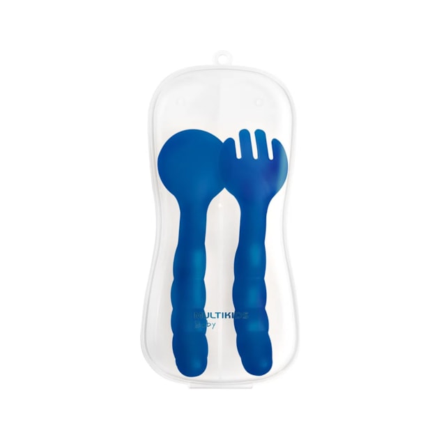 Colher E Garfo Com Estojo Higienico Funny Meal +6m Multikids Baby Azul