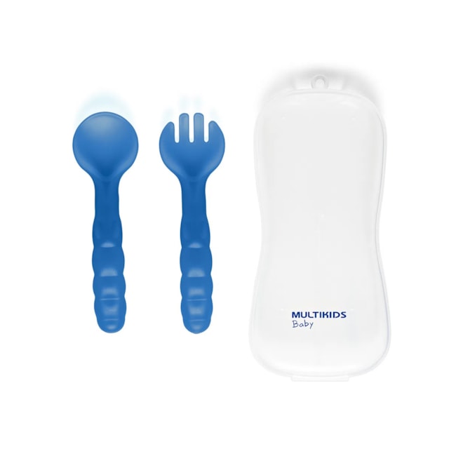 Colher E Garfo Com Estojo Higienico Funny Meal +6m Multikids Baby Azul