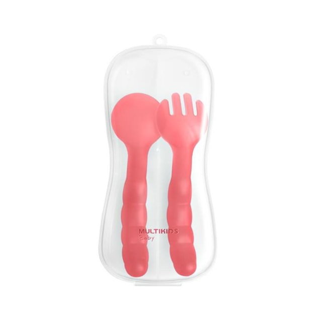 Colher E Garfo Com Estojo Higienico Funny Meal +6m Multikids Baby Rosa