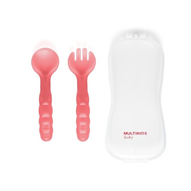 Colher E Garfo Com Estojo Higienico Funny Meal +6m Multikids Baby Rosa