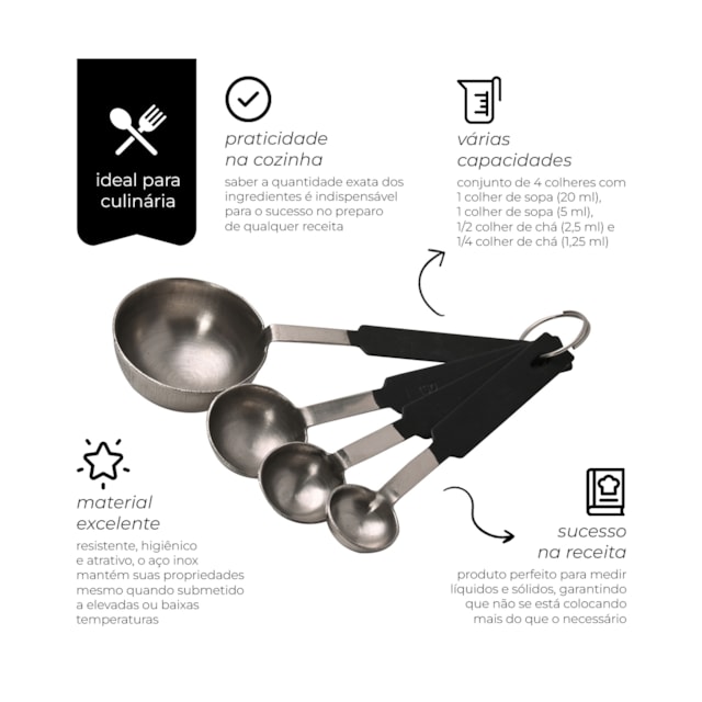 Colheres Medidoras 4 Peças Inox Onix Mimo Style Colheres Medidoras 4 Peças Inox Onix Mimo Style