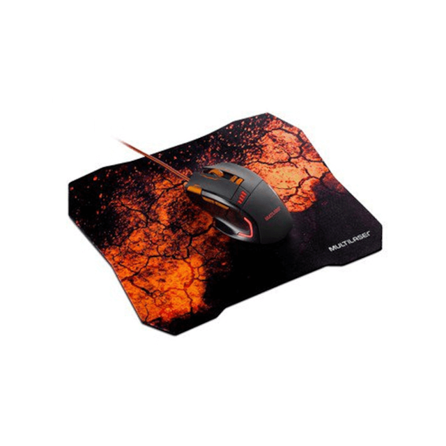 Combo Mouse Gamer e Mouse Pad Laranja Multilaser - MO256