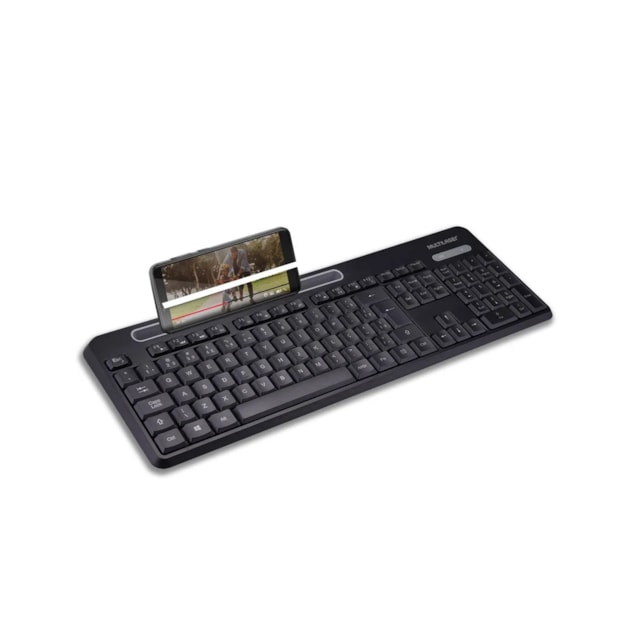 Combo Teclado e Mouse Multimidia Sem Fio 2.4Ghz Usb com Apoio para Smartphones Multilaser Preto