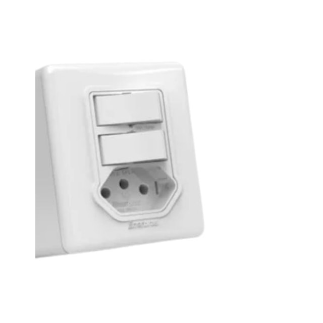 Conjunto 2 Interruptores Simples + Tomada 10A Sobrepor - Enerbras Conjunto 2 Interruptores Simples + Tomada 10A Sobrepor - Enerbras