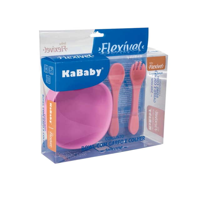 Conjunto Bowl Com Garfo E Colher Kababy Rosa Conjunto Bowl Com Garfo E Colher Kababy Rosa