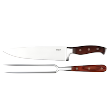 Conjunto Faca 8" e Garfo Aço Inox Cabo Madeira Steel 2 Peças - MOR