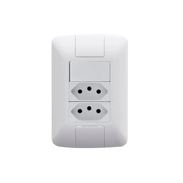 Conjunto Interruptor Simples 6A + 2 Tomadas 2P+T 10A Aria - TRAMONTINA Conjunto Interruptor Simples 6A + 2 Tomadas 2P+T 10A Aria - TRAMONTINA