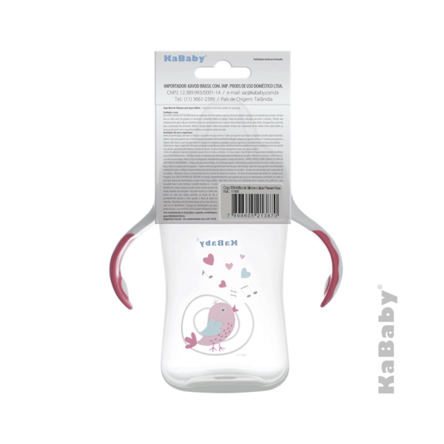 Copo 300ml Bico de Silicone com alças Rosa