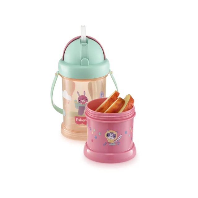 Copo Com Porta Snack Playfyl 300 Ml Fisher Price Rosa