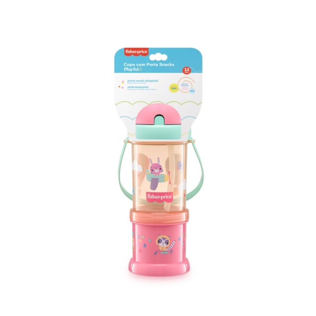 Copo Com Porta Snack Playfyl 300 Ml Fisher Price Rosa