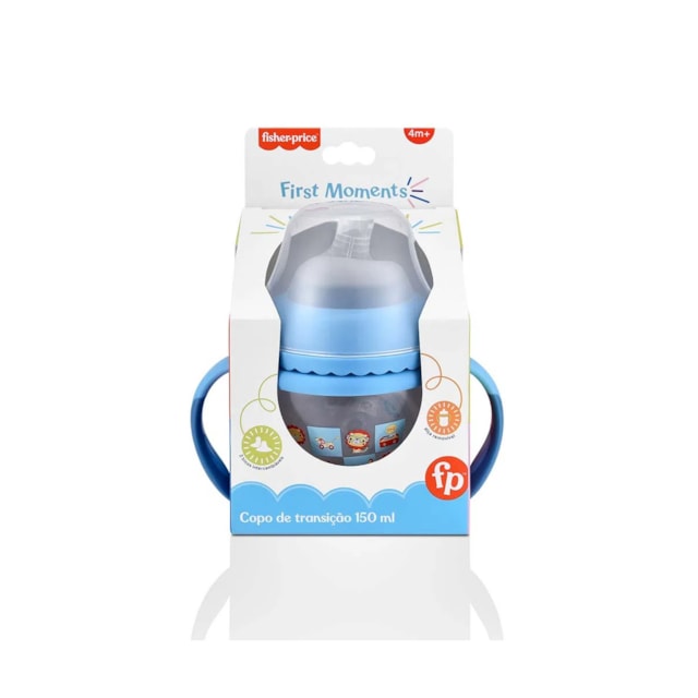 Copo de Transição First Moments + Bico Extra + Alça Removível 150 ml Fisher Price Azul