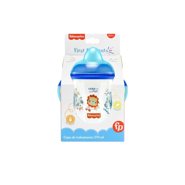 Copo de Treinamento com Bico Semi-rígido First Moments 270ml Fisher Price Azul Copo de Treinamento com Bico Semi-rígido First Moments 270ml Fisher Price Azul