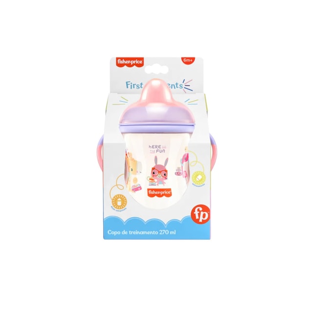 Copo de Treinamento com Bico Semi-rígido First Moments 270ml Fisher Price Rosa Copo de Treinamento com Bico Semi-rígido First Moments 270ml Fisher Price Rosa