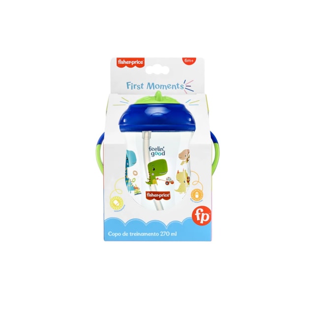 Copo de Treinamento com Canudo First Moments 270 ml Fisher Price Azul Copo de Treinamento com Canudo First Moments 270 ml Fisher Price Azul