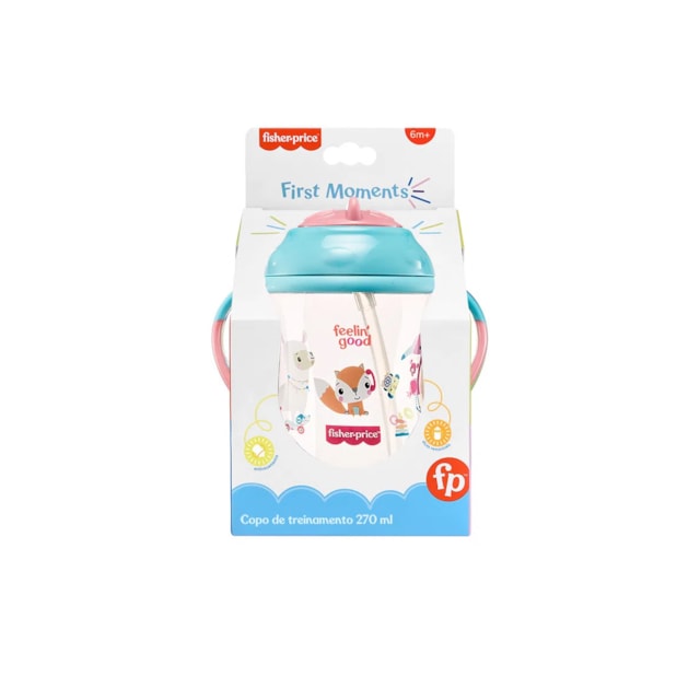 Copo de Treinamento com Canudo First Moments 270 ml Fisher Price Rosa