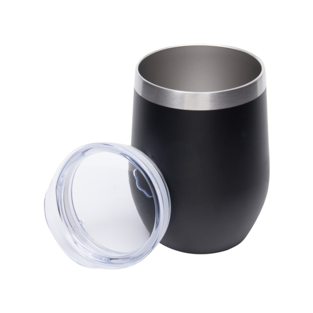 Copo Inox Parede Dupla com Tampa Acrílico 350ml Mimo Style Cor:Preto