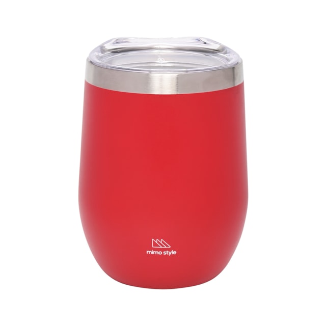 Copo Inox Parede Dupla com Tampa Acrílico 350ml Mimo Style Cor:Vermelho