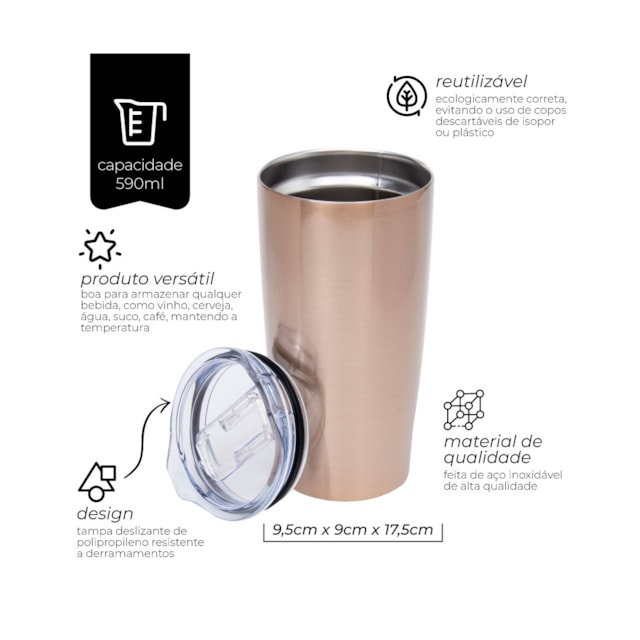 Copo Termico Inox Mimo Style Bronze