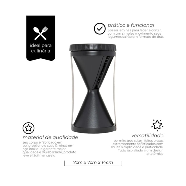 Cortador Fatiador de Legumes Espiral em Inox Mimo Style