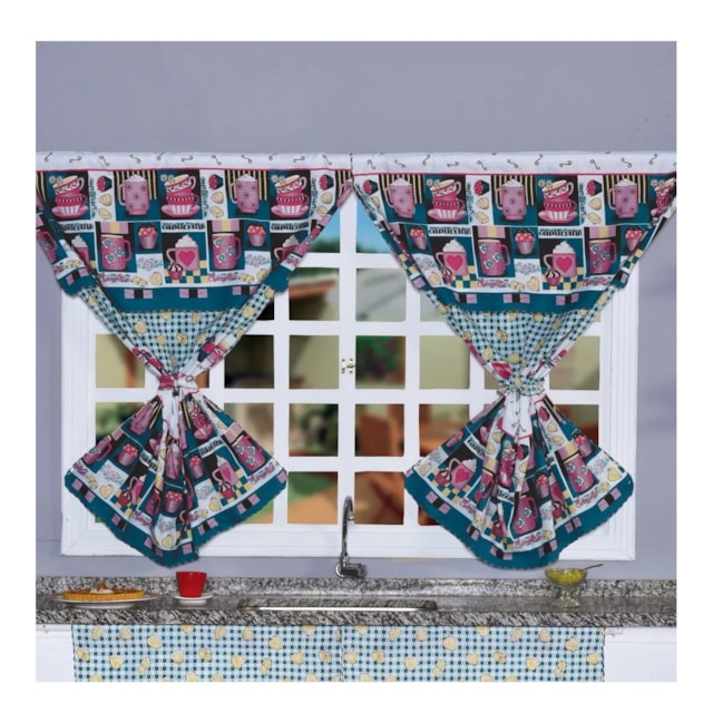 Cortina De Cozinha 2x1,30 M Pano Oxford Proteção Decoração Cortina De Cozinha 2x1,30 M Pano Oxford Proteção Decoração