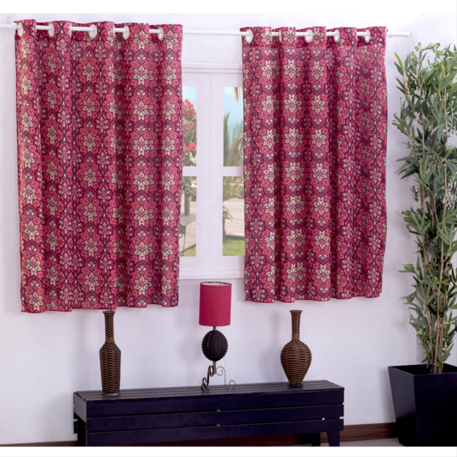 Cortina de Malha Estampada 2 metros Deccoralle Vermelho Cortina de Malha Estampada 2 metros Deccoralle Vermelho