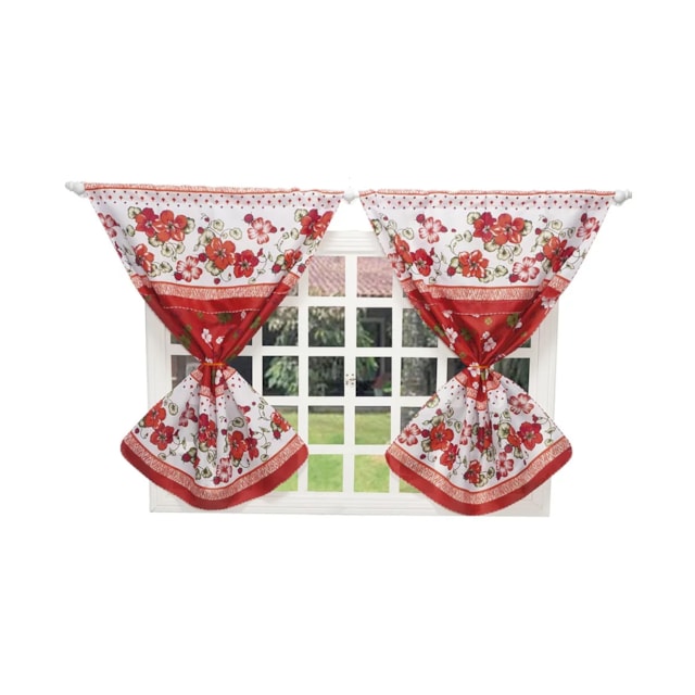 Cortina De Varão Flores Vermelhas 2,00mt Com Prendedores Cortina De Varão Flores Vermelhas 2,00mt Com Prendedores