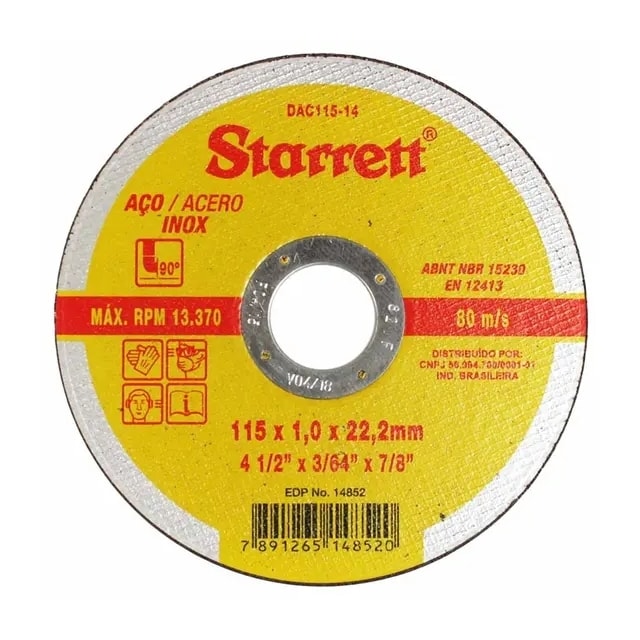 Disco Corte 4.1/2" x 3/64" x 7/8" Reforçado com 2 Telas - Starrett