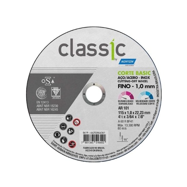 Disco de Corte Ac 115 x 1,0 x22 Classic Basic - Norton