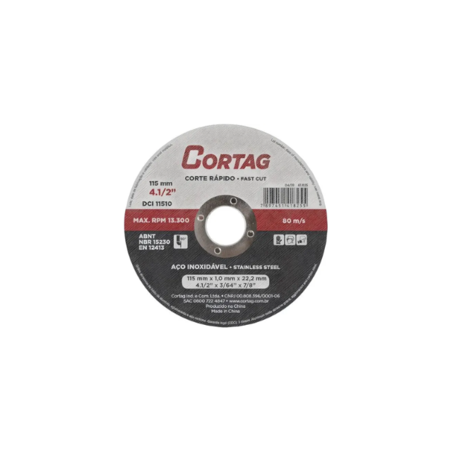 Disco de Corte Rápido 115mm 4.1/2" - CORTAG