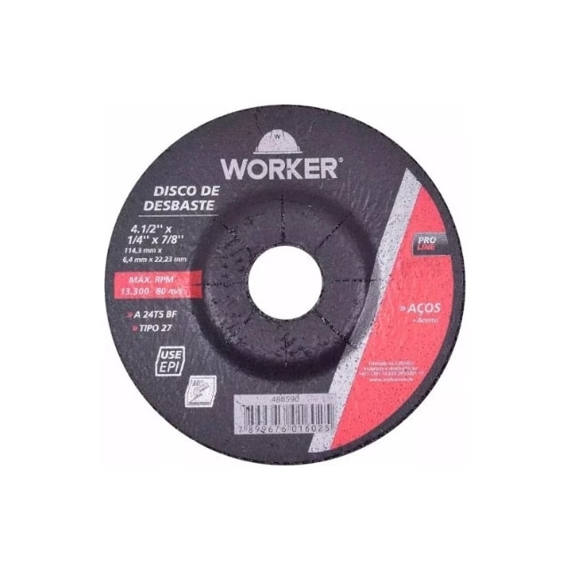 Disco de Desbaste 4.1/2 x 1/4 x 7/8 Pol. - Worker