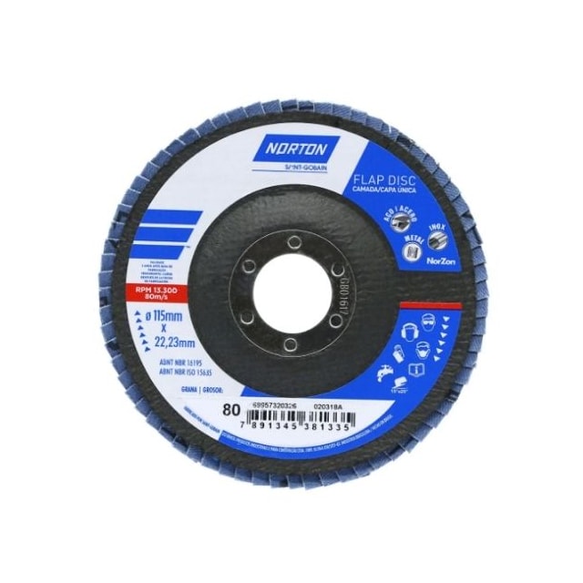 Disco de Lixa Flap Grão-80 115x22mm - Norton Disco de Lixa Flap Grão-80 115x22mm - Norton