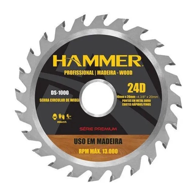 Disco de Serra para Madeira 4.3/8 x 20mm 24 Dentes - Hammer