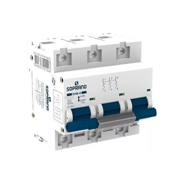 Disjuntor Tripolar 100A DIN Curva C - Soprano Disjuntor Tripolar 100A DIN Curva C - Soprano