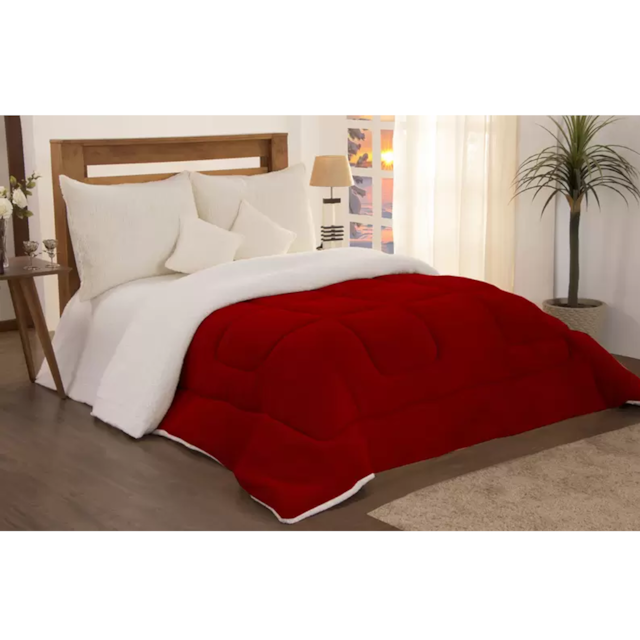Edredom Coberdrom King Sherpa Pele de Carneiro c/ Soft Deccoralle Vermelho