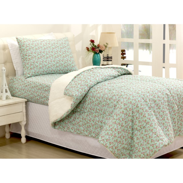 Edredom Coberdrom Solteiro Sherpa Pele de Carneiro Tricoline Floral Edredom Coberdrom Solteiro Sherpa Pele de Carneiro Tricoline Floral