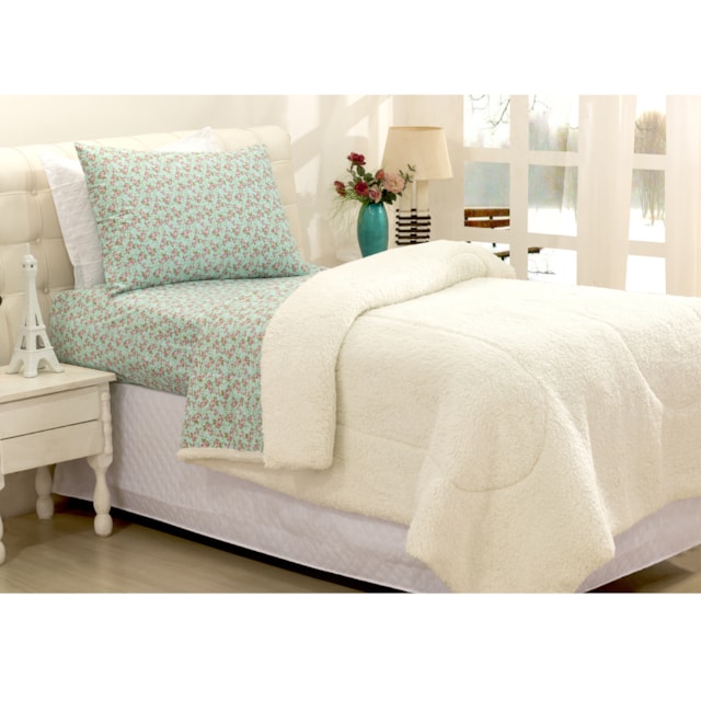 Edredom Coberdrom Solteiro Sherpa Pele de Carneiro Tricoline Floral Edredom Coberdrom Solteiro Sherpa Pele de Carneiro Tricoline Floral