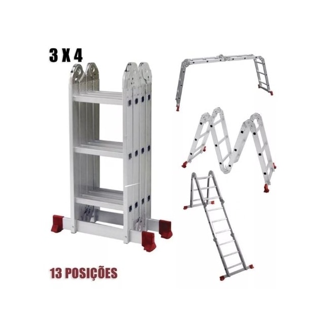 Escada Articulável de Alumínio 3x4 Degraus 13 em 1 - BOTAFOGO