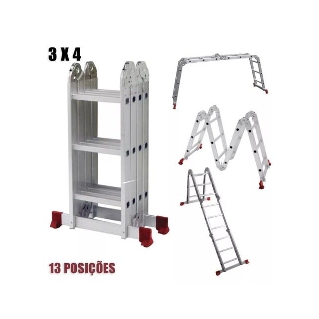 Escada Articulável de Alumínio 3x4 Degraus 13 em 1 - BOTAFOGO Escada Articulável de Alumínio 3x4 Degraus 13 em 1 - BOTAFOGO