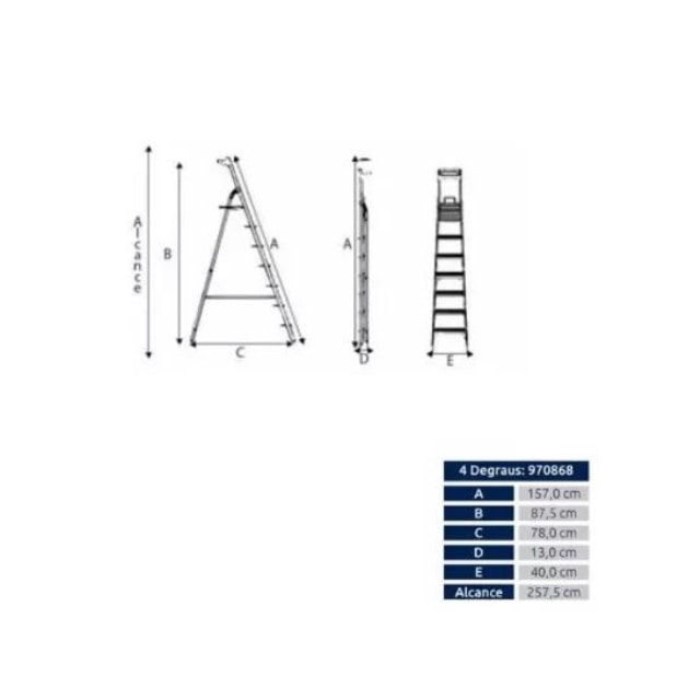 Escada de Alumínio com 4 Degraus - ALUMASA Escada de Alumínio com 4 Degraus - ALUMASA