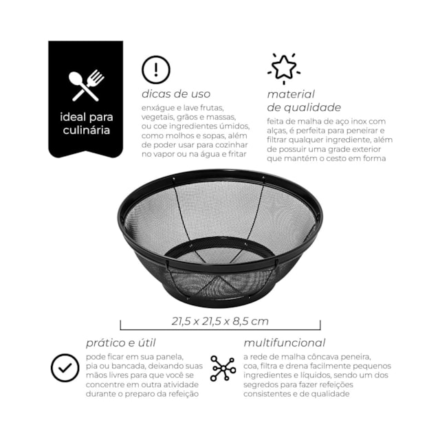 Escorredor de Aço Inox Multiuso Mimo Style 21 cm Escorredor de Aço Inox Multiuso Mimo Style 21 cm