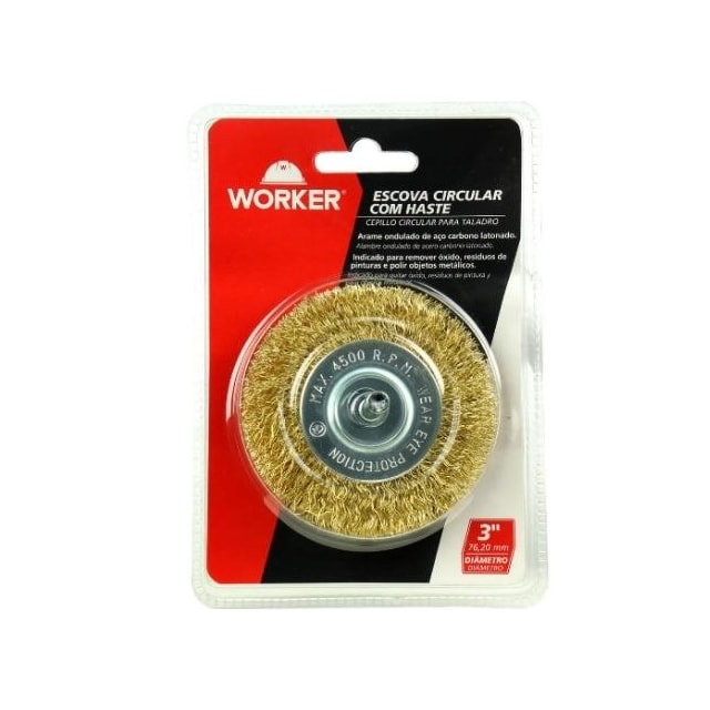Escova Circular com Haste 3 Pol. Latonado - Worker  Escova Circular com Haste 3 Pol. Latonado - Worker