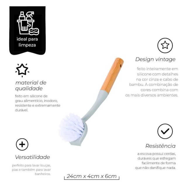 Escova Clean Multiuso Produzida em Silicone e Bambu Mimo Style