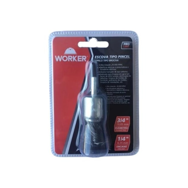 Escova de Aço Tipo Pincel Arame Ondulado 3/4 Pol. x 19mm - Worker 
