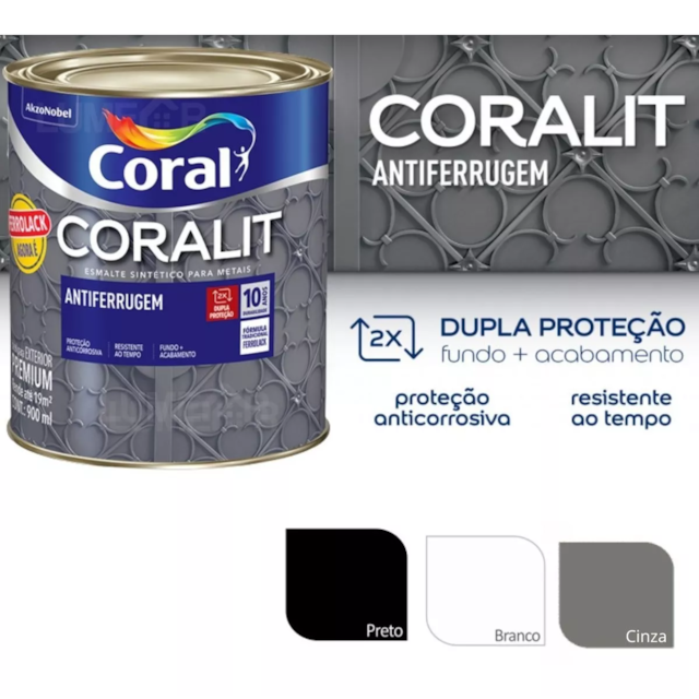 Esmalte Sintético Ferrolack Cinza 900ml - CORAL Esmalte Sintético Ferrolack Cinza 900ml - CORAL