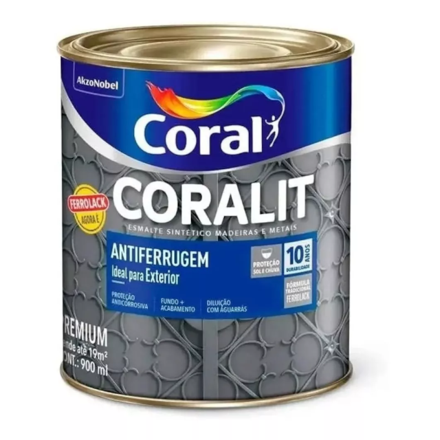 Esmalte Sintético Ferrolack Cinza 900ml - CORAL Esmalte Sintético Ferrolack Cinza 900ml - CORAL