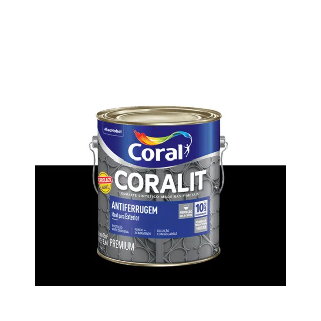 Esmalte Sintético Ferrolack Preto 3,6 Litros - CORAL Esmalte Sintético Ferrolack Preto 3,6 Litros - CORAL
