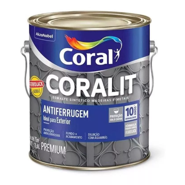 Esmalte Sintético Ferrolack Preto 3,6 Litros - CORAL Esmalte Sintético Ferrolack Preto 3,6 Litros - CORAL
